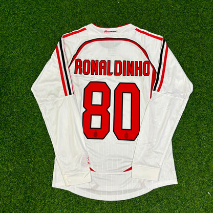 Ronaldinho Gaucho #80 AC Milan Away White Long Sleeve Retro Jersey