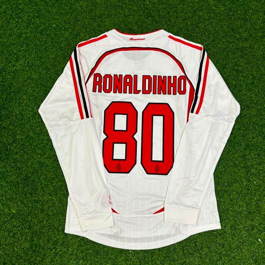 Ronaldinho Gaucho #80 AC Milan Away White Long Sleeve Retro Jersey