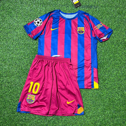 Ronaldinho Gaucho Barcelona 2006 Final Kids Retro Short Sleeve Football Jersey Kit
