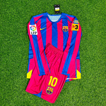Ronaldinho Gaucho Barcelona 2006 Final Kids Special Retro Long Sleeve Football Jersey Kit