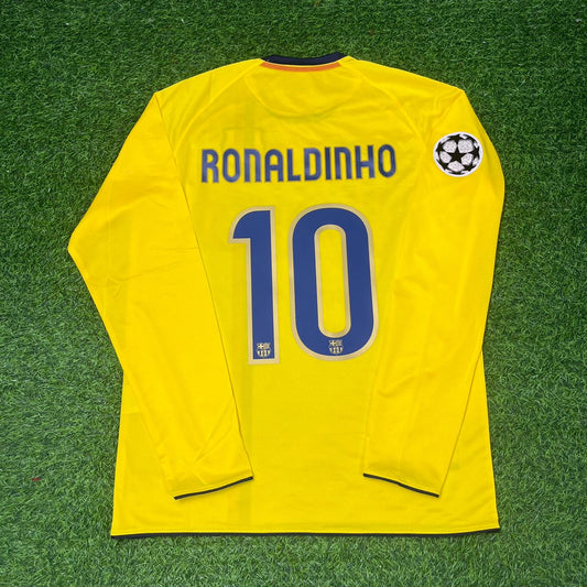 Ronaldinho Gaúcho Barcelona 2008-2009 Yellow Long Sleeve Retro Football Jersey