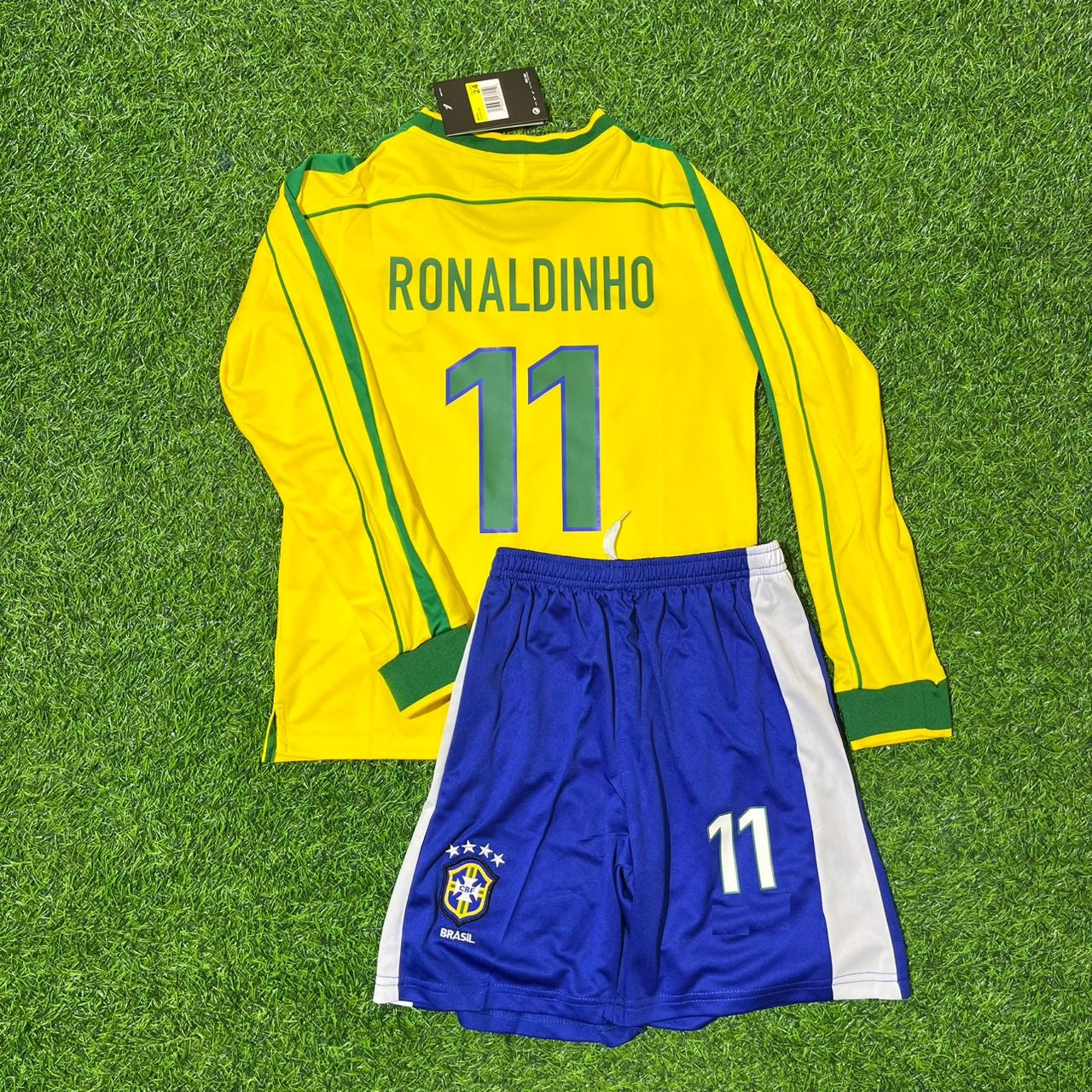 Ronaldinho Gaúcho Brazil 1998 World Cup Retro Kids Football Jersey Kit