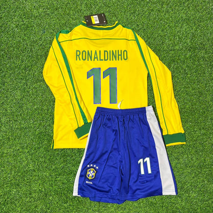 Ronaldinho Gaúcho Brazil 1998 World Cup Retro Kids Football Jersey Kit
