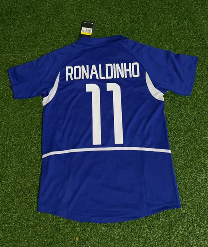 Ronaldinho Gaucho Brazil 2002 World Cup Blue Retro Football Jersey Kit