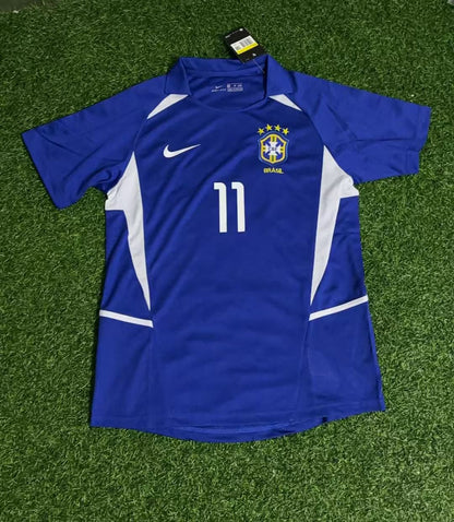 Ronaldinho Gaucho Brazil 2002 World Cup Blue Retro Football Jersey Kit