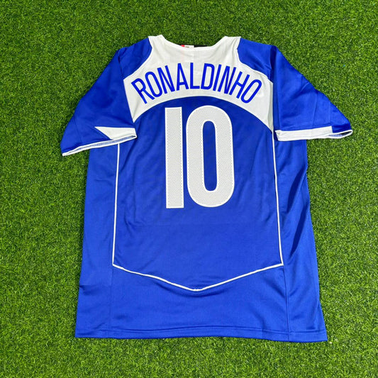 Ronaldinho Gaucho Brazil 2004 Blue Retro Football Jersey Kit