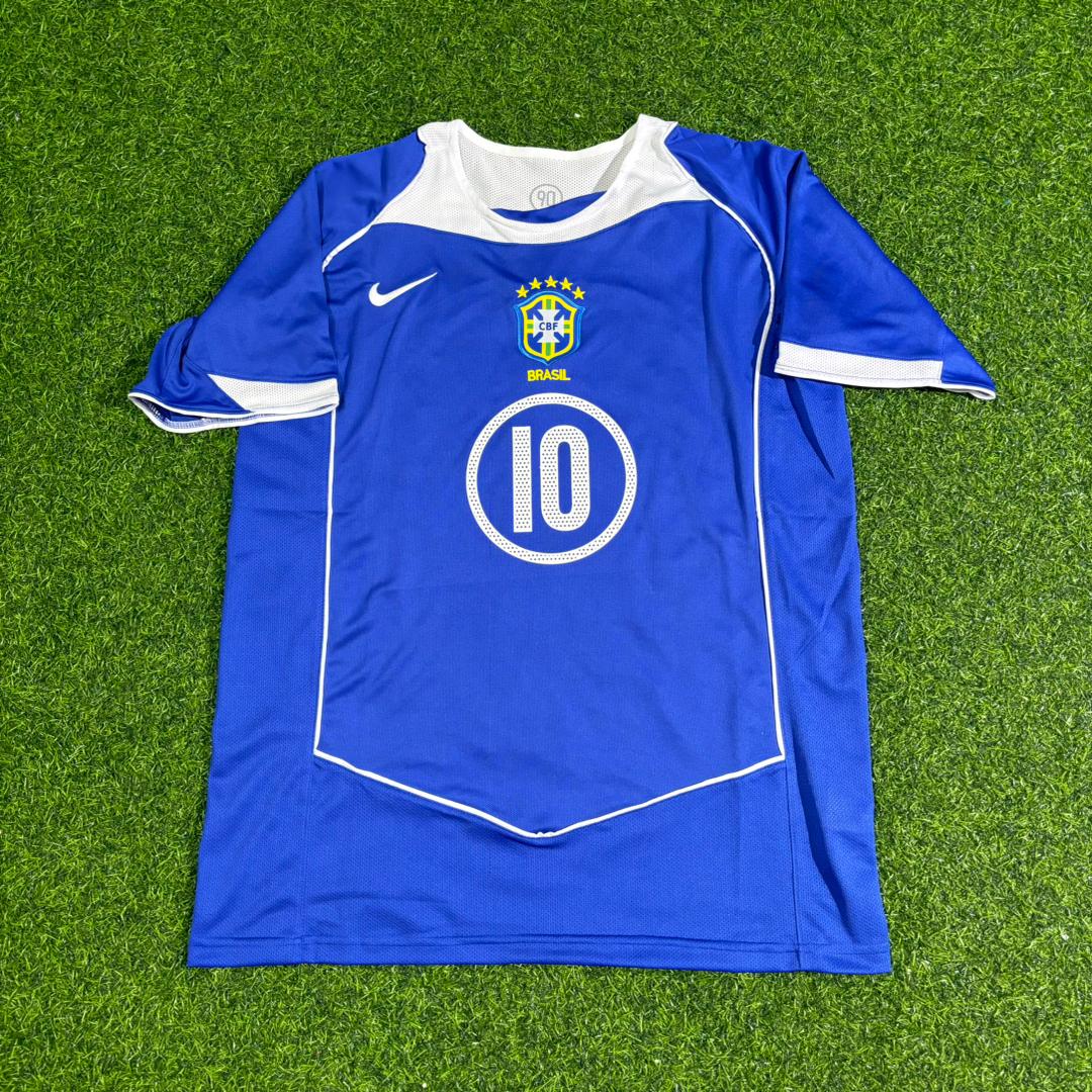 Ronaldinho Gaucho Brazil 2004 Blue Retro Football Jersey Kit