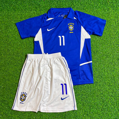 Ronaldinho Brazil 2002 Away Kids Kit – Kit Jersey for Children – | KinderTrikot | Maillot Enfant Soccer Shirt