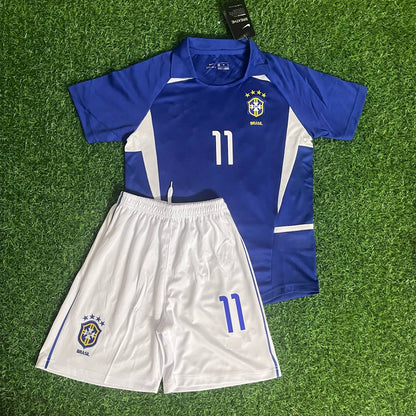 Ronaldinho Brazil 2002 Away Kids Kit – Kit Jersey for Children – | KinderTrikot | Maillot Enfant Soccer Shirt
