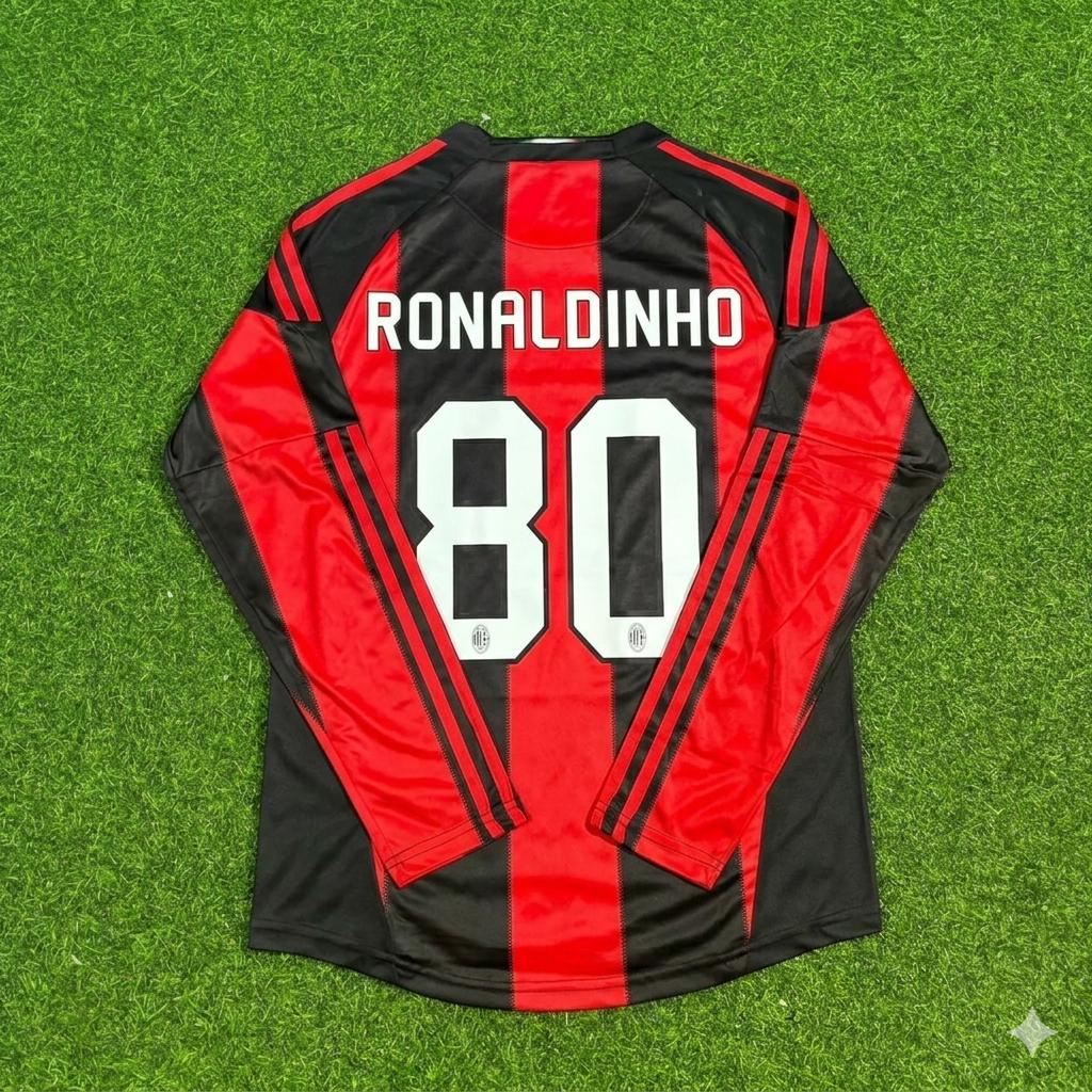 Ronaldinho Gaucho AC Milan 2010-2011 Home Log Sleeve Retro Football Jersey
