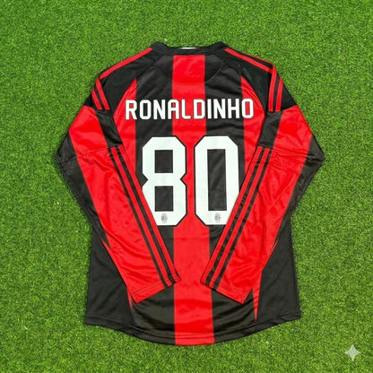 Ronaldinho Gaucho AC Milan 2010-2011 Home Log Sleeve Retro Football Jersey