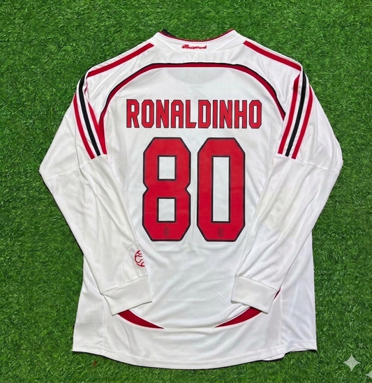 Ronaldinho Gaucho #80 AC Milan Away White Long Sleeve Retro Jersey
