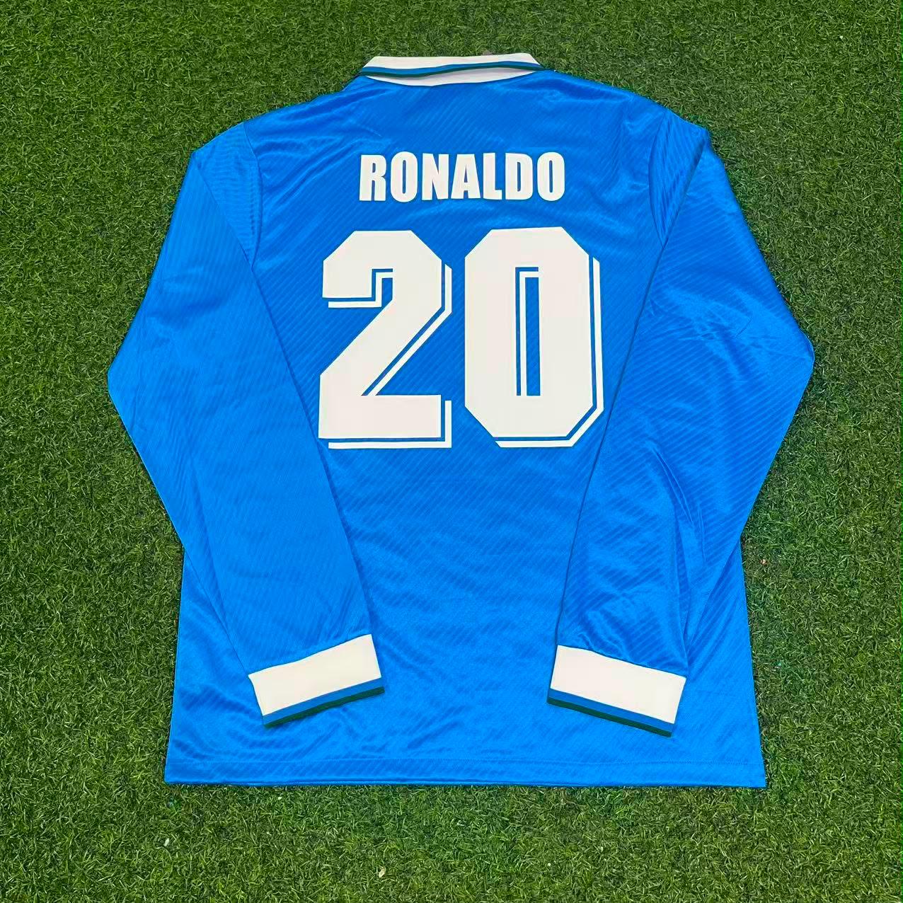Ronaldo Nazario Brazil 1994 World Cup Blue Long Sleeve Retro Football Jersey Trikot Maillot