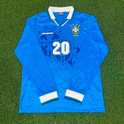 Ronaldo Nazario Brazil 1994 World Cup Blue Long Sleeve Retro Football Jersey Trikot Maillot