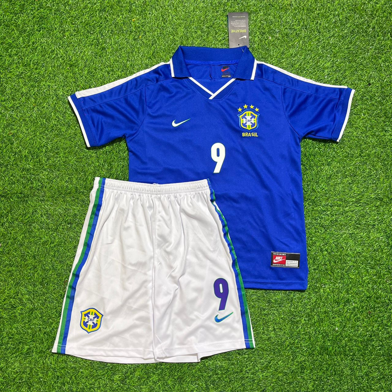 Ronaldo Nazario Brazil 1997 Blue Retro KIDS Football Jersey