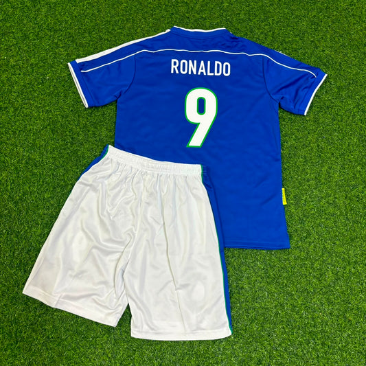 Ronaldo Nazario #9 Brazil 1998 World Cup Retro Kids Soccer Kit Jersey Kinder Trikot Maillot Enfant Soccer Shirt