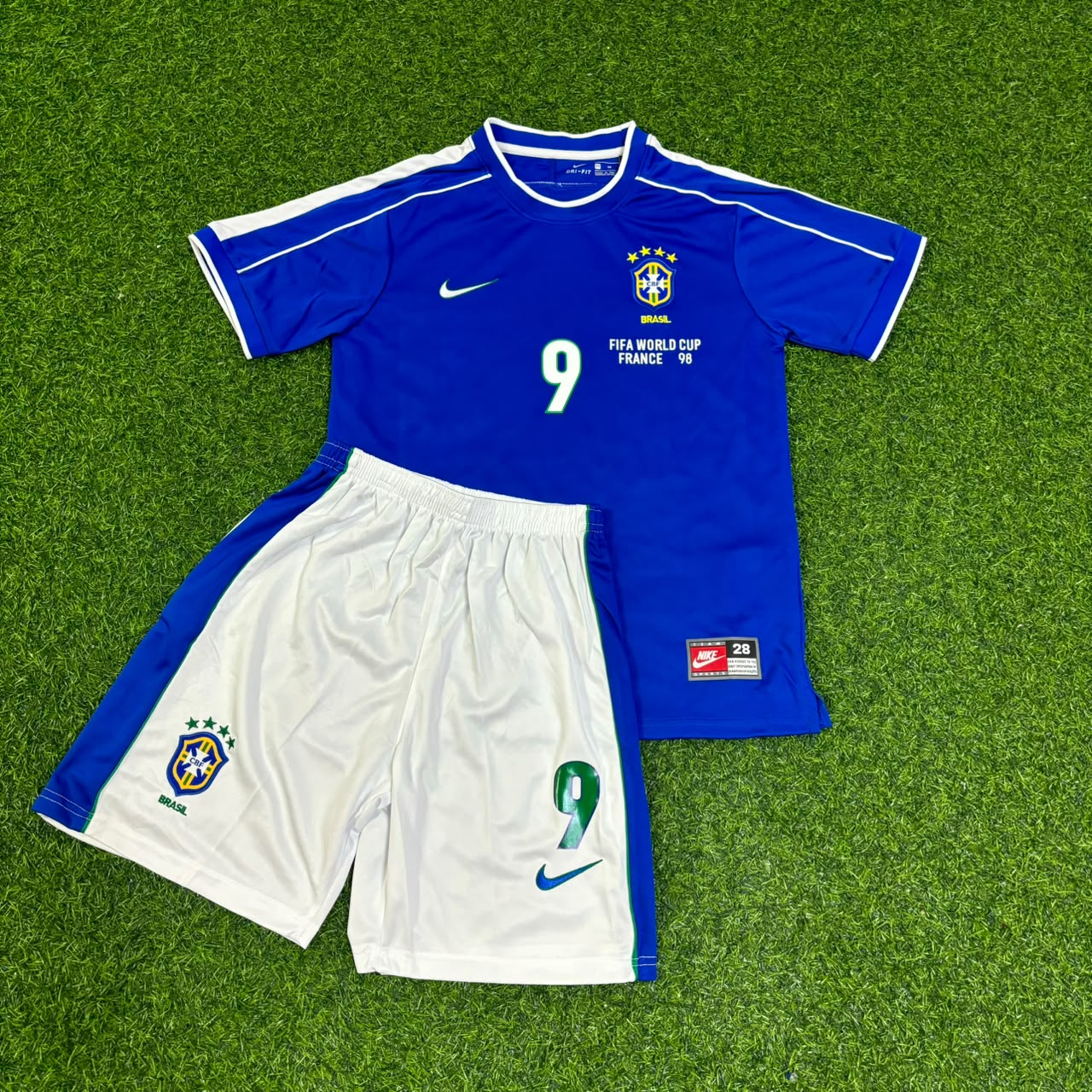 Ronaldo Nazario #9 Brazil 1998 World Cup Retro Kids Soccer Kit Jersey Kinder Trikot Maillot Enfant Soccer Shirt