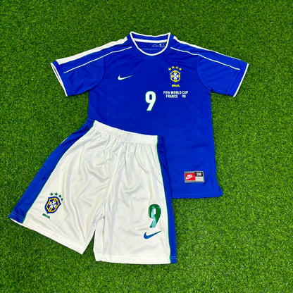 Ronaldo Nazario #9 Brazil 1998 World Cup Retro Kids Soccer Kit Jersey Kinder Trikot Maillot Enfant Soccer Shirt