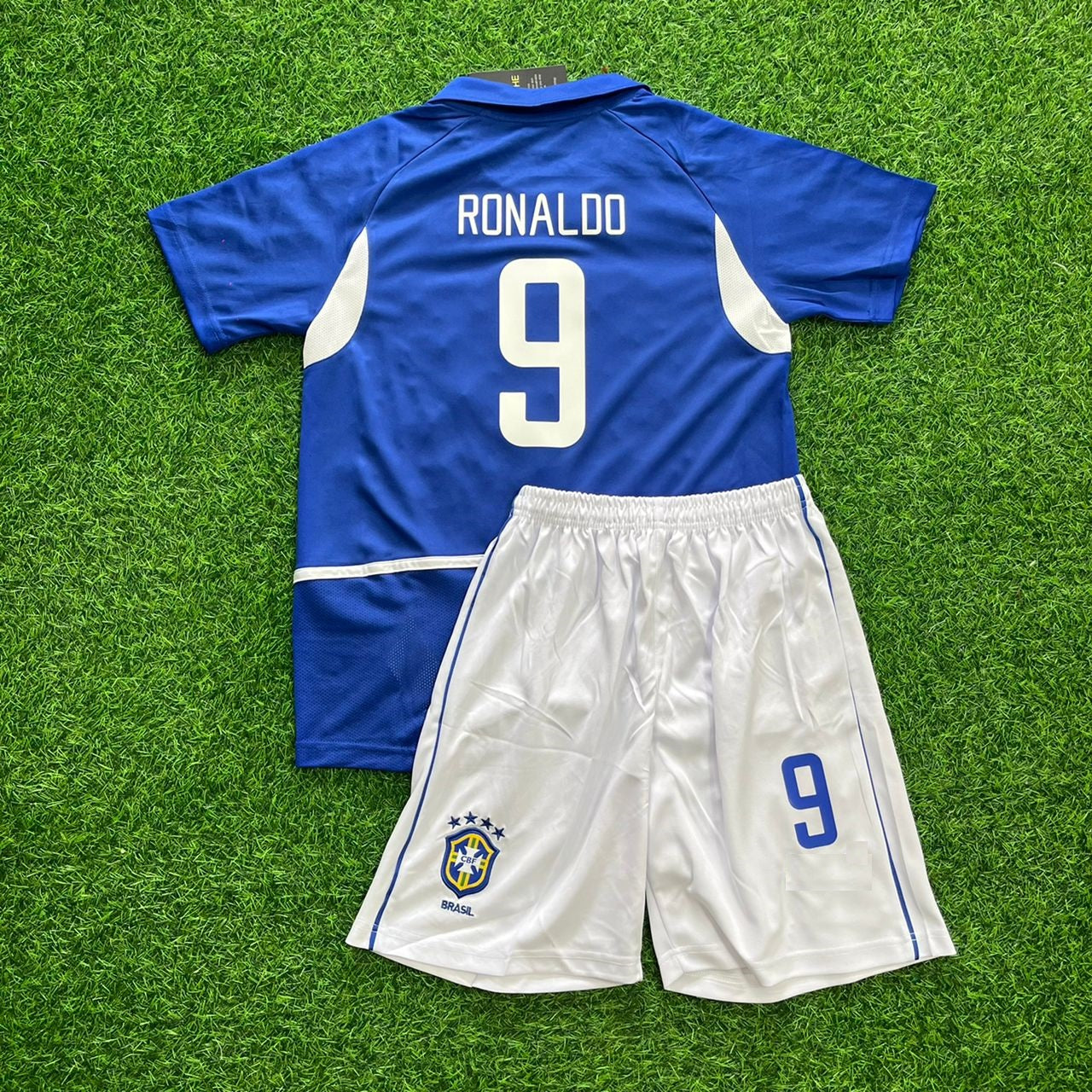 Ronaldo Nazario Brazil 2002 World Cup Retro Away Blue Kids Jersey Kinder Trikot Maillot Enfant