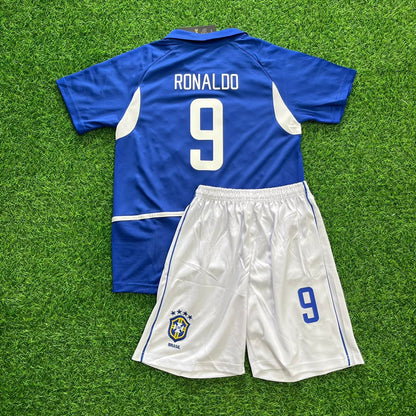 Ronaldo Nazario Brazil 2002 World Cup Retro Away Blue Kids Jersey Kinder Trikot Maillot Enfant
