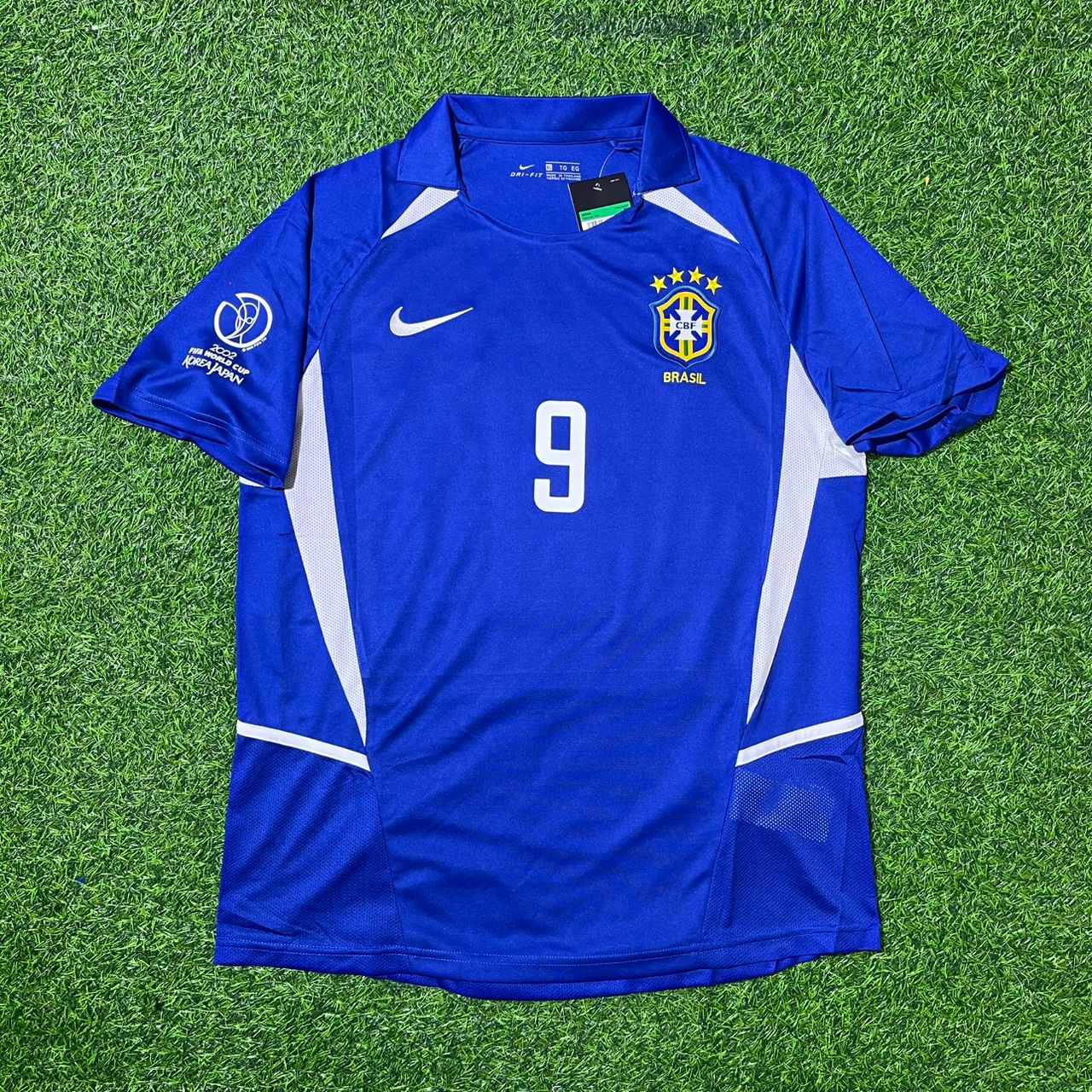 Ronaldo Nazario Brazil 2002 World Cup Blue Retro Football Jersey Trikot
