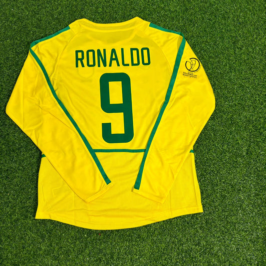 Ronaldo Nazário Brasilien WM-Finale 2002 Gelbes Langarm-Retro-Fußballtrikot