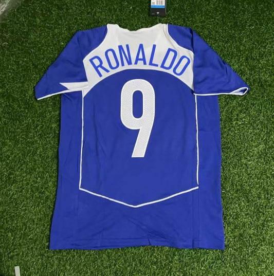 Ronaldo Nazario Brazil 2004 Blue Retro Football Jersey Kit