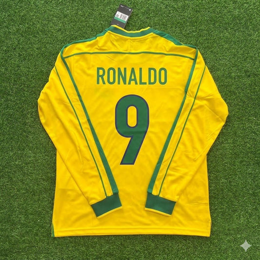 Ronaldo Nazario #9- Brazil Long Sleeve Retro Football Kit Jersey Trikot Maillot Shirt