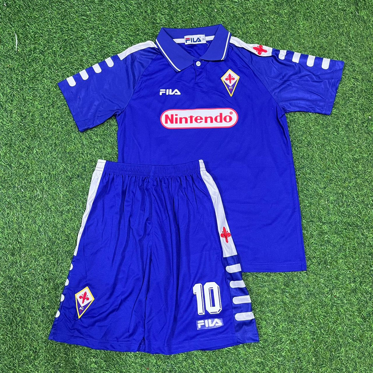 Rui Costa Fiorentina 1998 Season Home Purple Retro Kids Kit Jersey Trikot