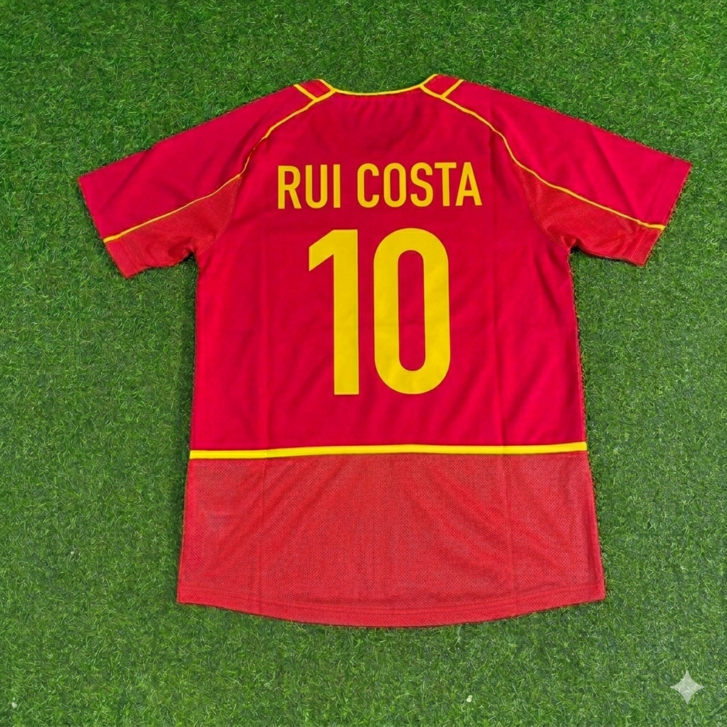 Rui Costa #10 Portugal 2002 Retro Home Red Football Jersey