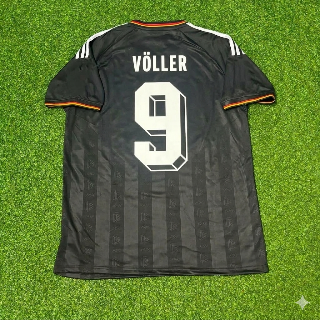 Maillot de football rétro vintage noir Rudi Völler 9# Allemagne