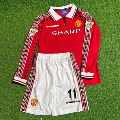 Ryan Giggs 11 - Manchester United 1999 Red Long Sleeve Kids Kit Jersey Trikot Maillot