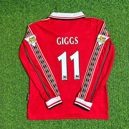 Ryan Giggs 11 - Manchester United 1999 Red Long Sleeve Kids Kit Jersey Trikot Maillot