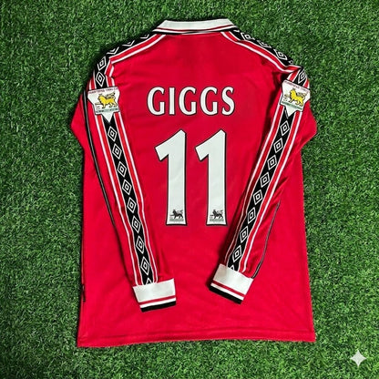 Ryan Giggs 11 - Manchester United 1999 Red Long Sleeve Kit Jersey Trikot Maillot