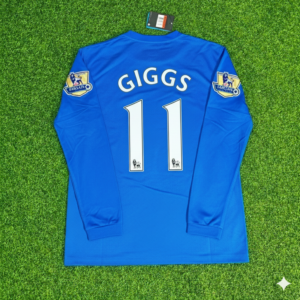 Ryan Giggs Manchester United 2008 Blue EPL Patch Retro Long Sleeve Football Jersey