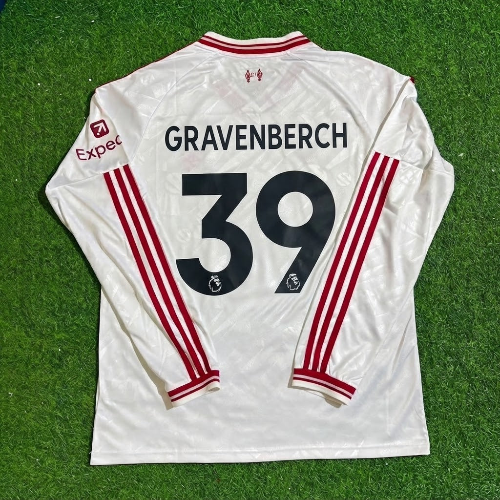 Ryan Gravenberch #39 Liverpool 2027 New Season Long Sleeve Away White Football Jersey Kit