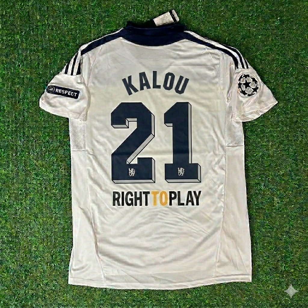 Salomon Kalou #21 Chelsea 2011 2012 Ligue des Champions Maillot Rétro Blanc Jaune