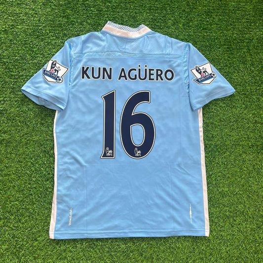 Sergio Agüero Manchester City 2011/2012 Home Retro Football Jersey