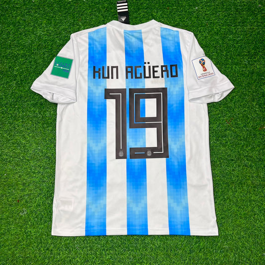 Sergio Kun Agüero #19 Argentina 2018 World Cup Home Retro Jersey