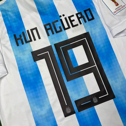 Sergio Kun Agüero #19 Argentina 2018 World Cup Home Retro Jersey