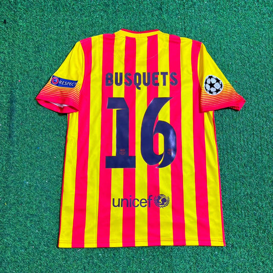 Sergio Busquets 16 - Barcelona 2013/2014 Yellow Red Retro Jersey Trikot