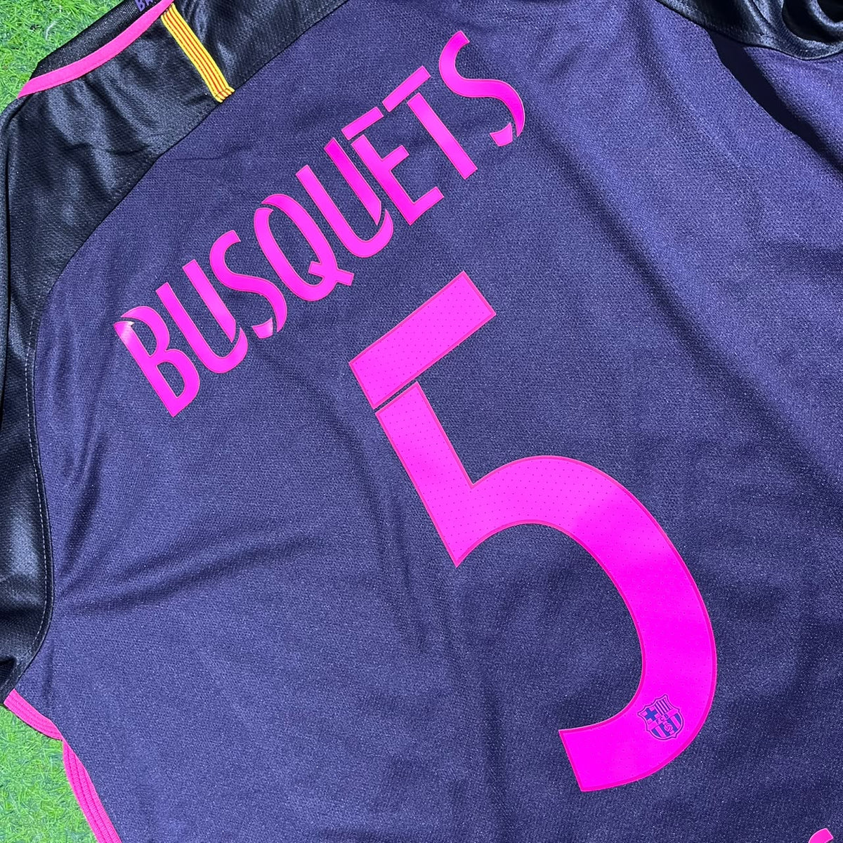 Sergio Busquets Barcelona 2014/2015 Retro Pink Printing Long Sleeve Jersey Maillot Trikot Maglia