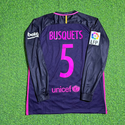 Sergio Busquets Barcelona 2014/2015 Retro Pink Printing Long Sleeve Jersey Maillot Trikot Maglia