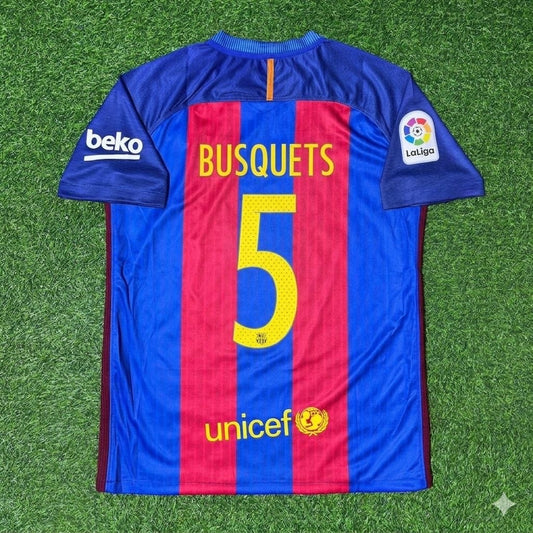 Sergio Busquets #5 FC Barcelona 2016-2017 Home Retro Football Jersey