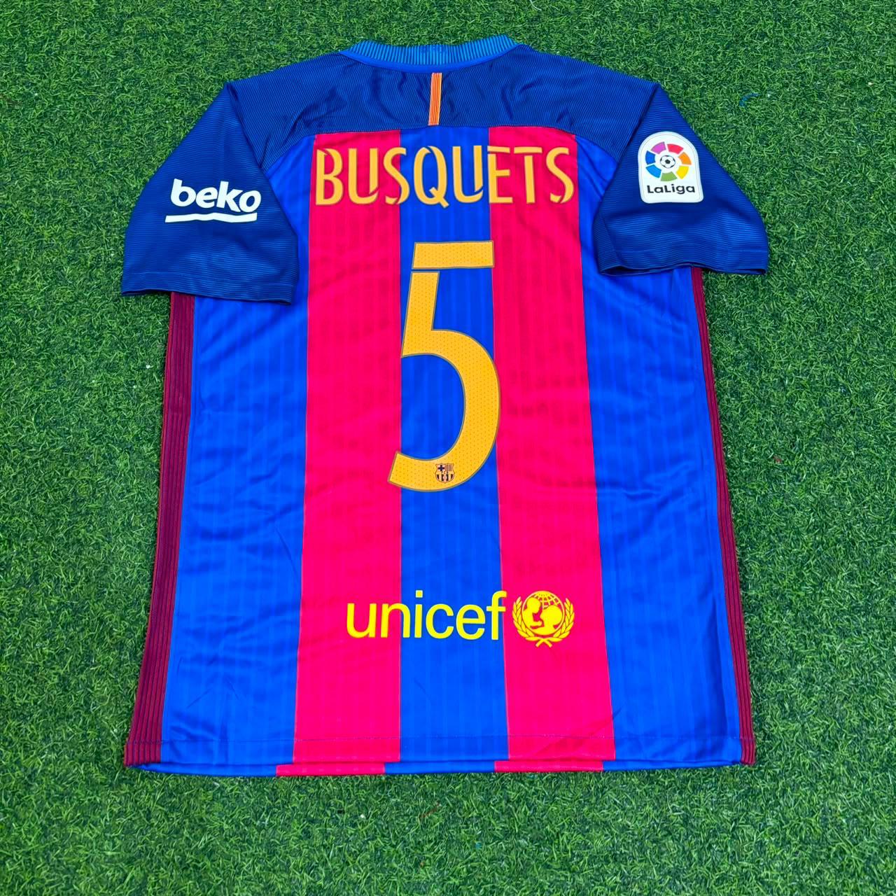 Sergio Busquets #5 FC Barcelona 2016-2017 Home Retro Football Jersey