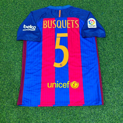 Sergio Busquets #5 FC Barcelona 2016-2017 Home Retro Football Jersey