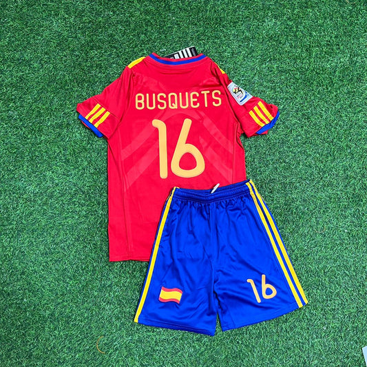 Sergio Busquets Spain 2010 World Cup Retro Kids Football Jersey Kit