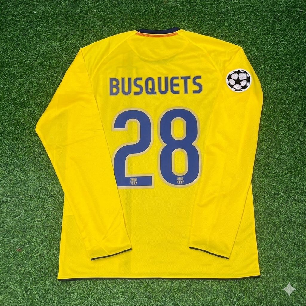 Sergio Busquets FC Barcelona 08/09 Season Yellow Away Retro Jersey Trikot Soccer Shirt