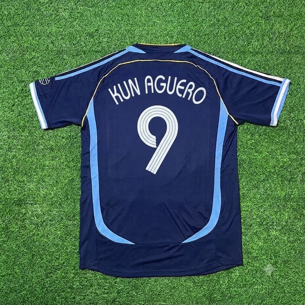Sergio Kun Agüero #9 Argentina 2006 World Cup Dark Blue Home Retro Football Jersey Kit