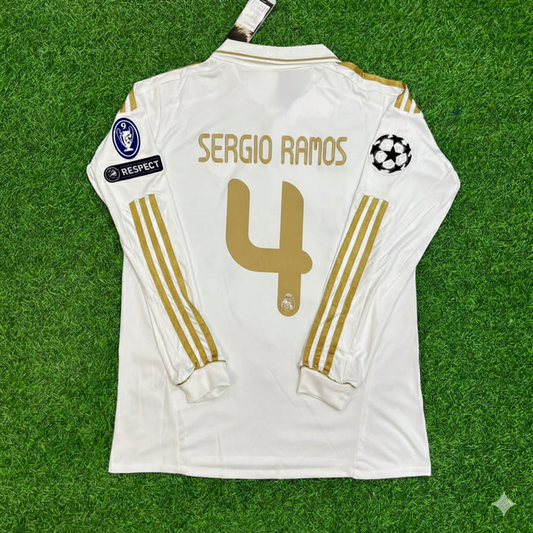 Sergio Ramos 4- Real Madrid 2011-2012 White Long Sleeve Jersey Soccer Shirt